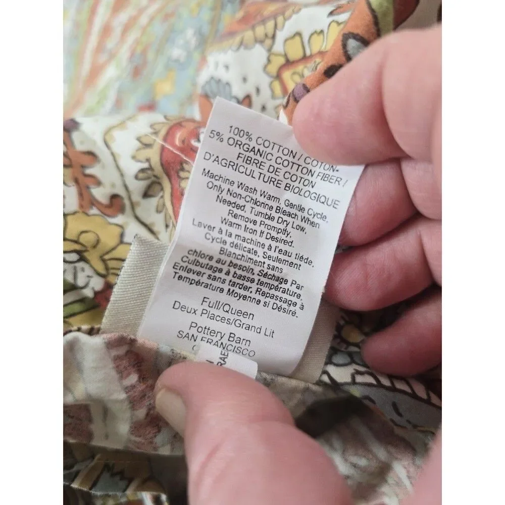 POTTERY BARN Harper Paisley Full/Queen DUVET & 2 Standard Shams Orange Blue 3 Pc
